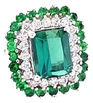 3.20 Carat Green Tourmaline Tsavorite Diamond Gold Engagement Ring, Size 7