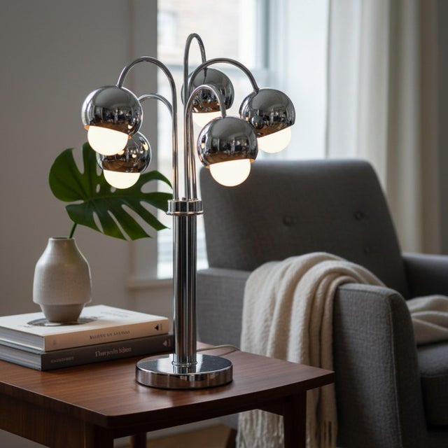 Robert Sonneman Style Chrome Atomic Waterfall Table Lamp For Sale - Image 9 of 9