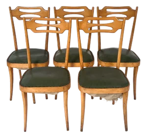 1950s Italian Dining Chairs With Sculptural Backs in the Style of Pirelli Sapsa - Set of 5