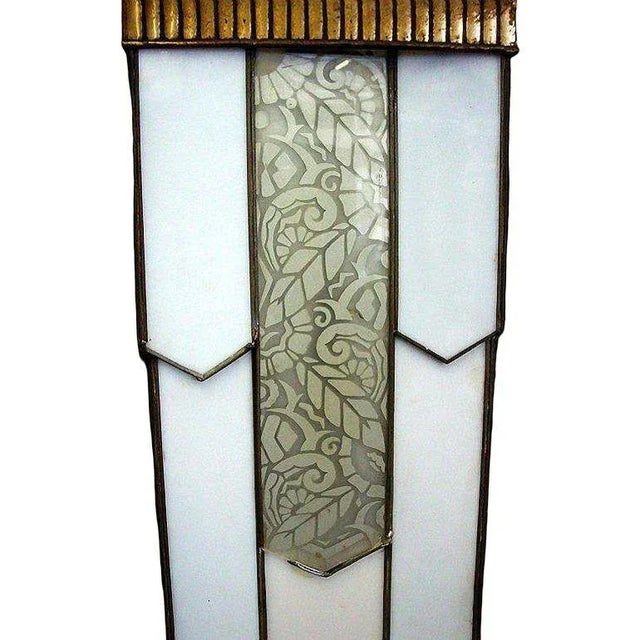 Early 20th Century Early 20th Century Large Art Deco Geometric Leaded Glass Chandelier With Scrolling Top For Sale - Image 4 of 7