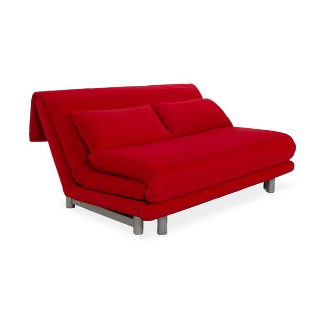 Ligne Roset Three-Seater Red Fabric Silver Frame with Manual Sleeper Function Multy Sofa Bed from Ligne Roset For Sale - Image 4 of 13