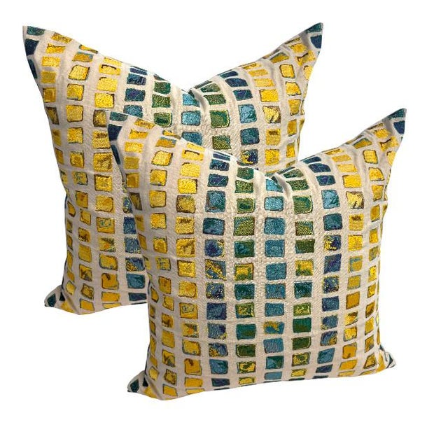 Ann Gish Tesserae Mosaic Pillows – 24" (Set of 2) Elevate your interior with this stunning pair of 24" pillows from luxury...