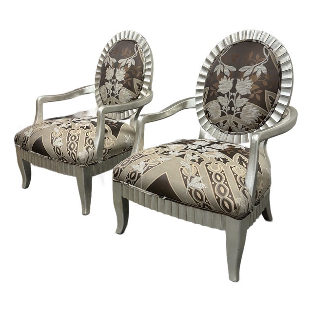 Century Furniture Oval Back Armchairs, Pair. For Sale