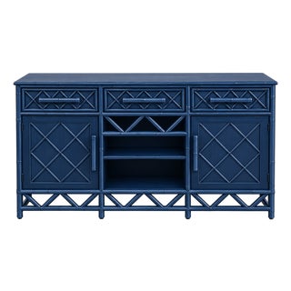 Navy Bamboo Sideboard With Lattice Detail For Sale