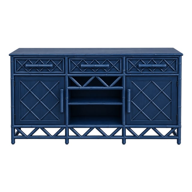 Navy Bamboo Sideboard With Lattice Detail For Sale
