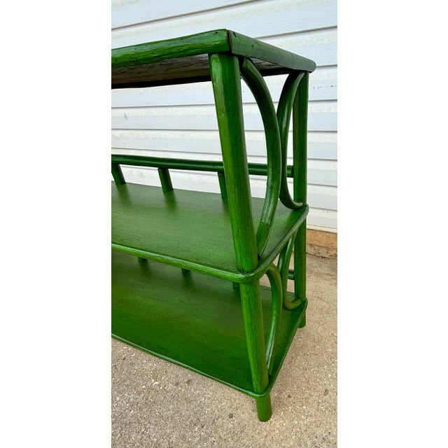 Wood Mid-Century Green Rattan Etagere Bookcase Console - Newly Painted For Sale - Image 7 of 10