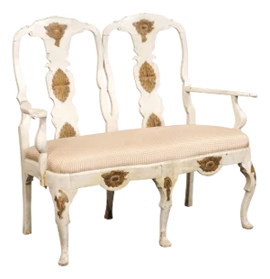 18th Century Swedish Rococo 2-Chair Back Settee
