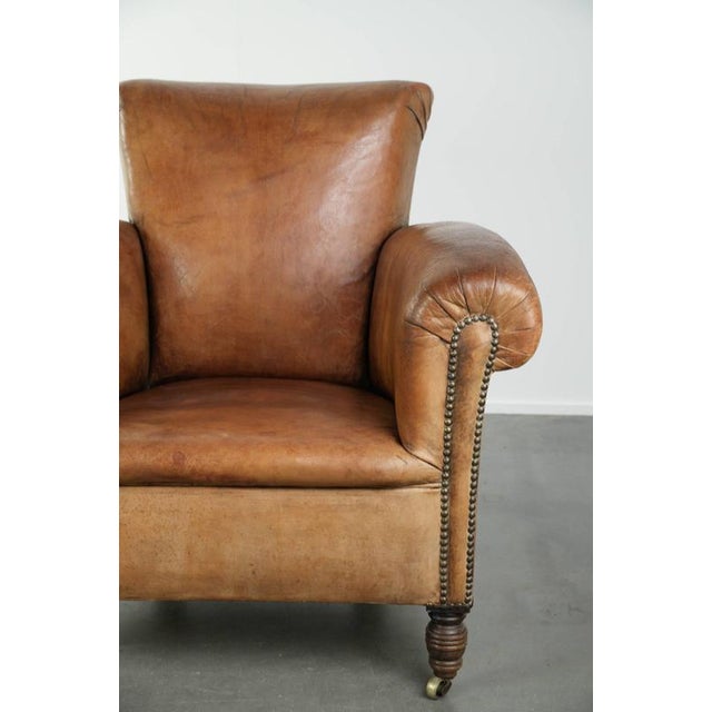 Antique English Sheepskin Armchair For Sale - Image 9 of 14