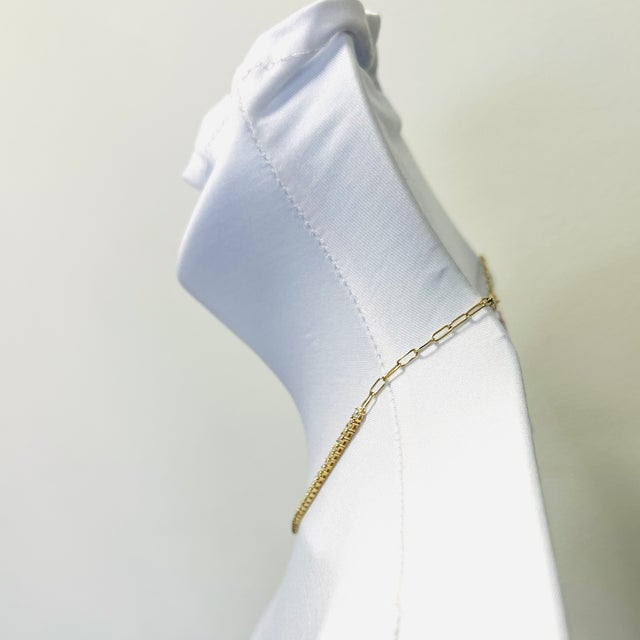 Modern White Round Diamond Half Tennis and Paperclip Necklace in 14k Yellow Gold For Sale - Image 3 of 8