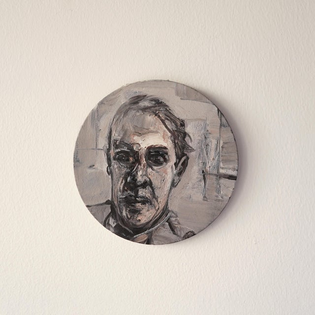 Textile Late 20th Century Original Circle Portrait Painting For Sale - Image 7 of 11