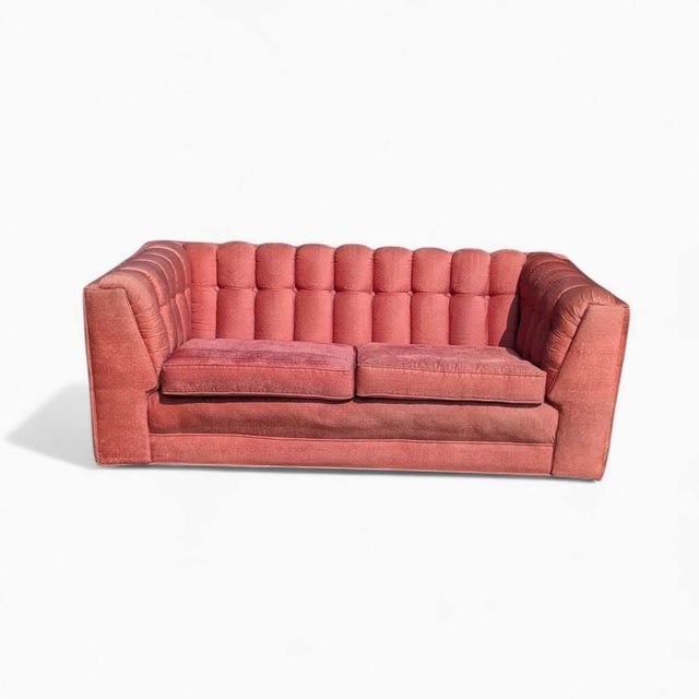 1980s Postmodern Rose Pink Grid-Tufted Loveseat, 67 In For Sale - Image 12 of 18