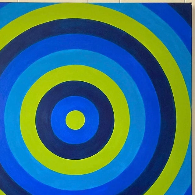 Vintage Signed Op Art Concentric Circles Oil Painting For Sale In West Palm - Image 6 of 13