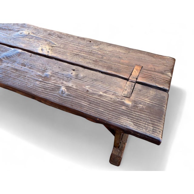 114" Archaic’s Made-to-Order Farmhouse Bench of Espresso Finished Reclaimed Barnwood For Sale - Image 9 of 10