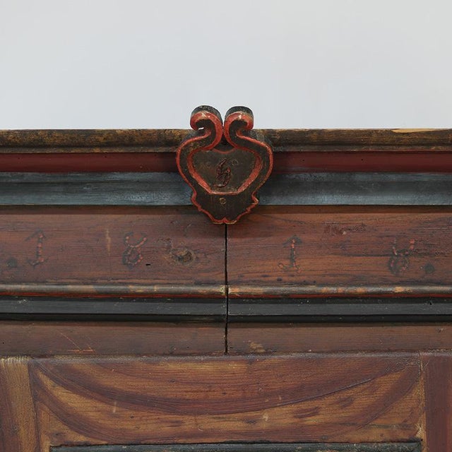 Rustic Farmhouse Painted Folk Art Bridal Cabinet dated 1818 For Sale - Image 13 of 15