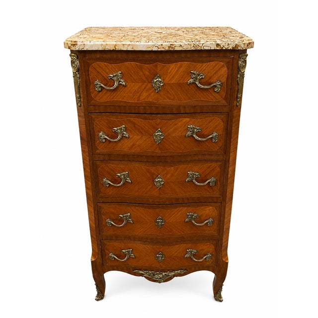 Louis XV Style Chest of Drawers in Veneer and Marquetry, 1890s For Sale - Image 3 of 10