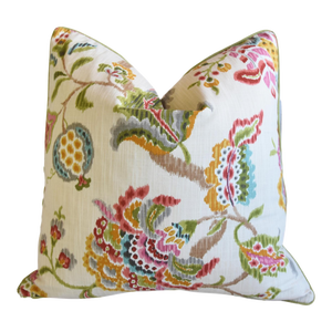 Colorful Botanical Floral Linen Feather/Down Pillow