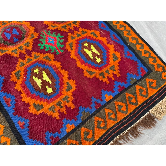 Vintage Afghan Handwoven Kilim Rug 3'2x4'6 Ft Bold Tribal Geometric Wool Carpet For Sale - Image 6 of 10