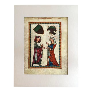 Vintage Print from the Codex Manesse in 14x18 Mat: "Herr Burkart von Hohenfels" For Sale