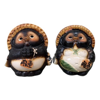Vintage Japanese Ceramic Tanuki, 1960s, Set of 2 For Sale