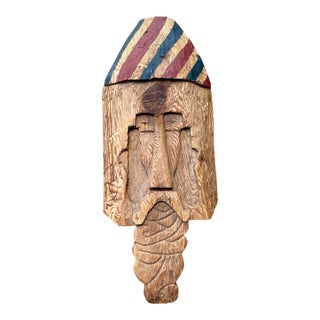 Vintage Rustic Carved Wood Mask For Sale