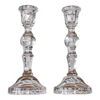 1980s Classic Glass Candlestick Holders- Set of 2 For Sale