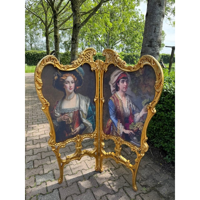 1960 French Louis XVI Gold Beech Room Divider Screen - 2 Panels For Sale - Image 10 of 14