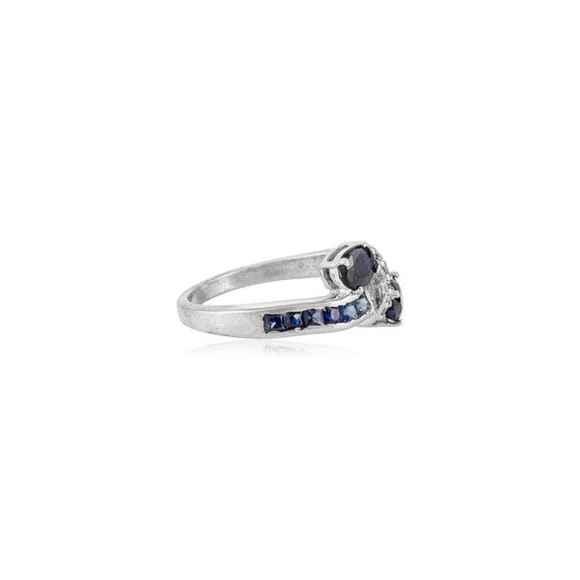 Not Yet Made - Made To Order Artfully Crafted 925 Sterling Silver Blue Sapphire and Diamond Bypass Ring - Size 7.5 For Sale - Image 5 of 10