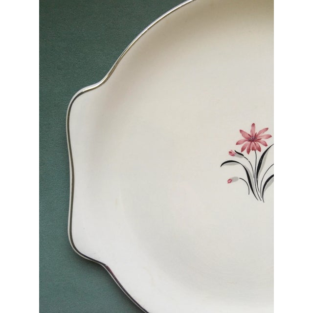 Art Deco Vintage Pink Floral Handled Serving Platter For Sale - Image 3 of 13