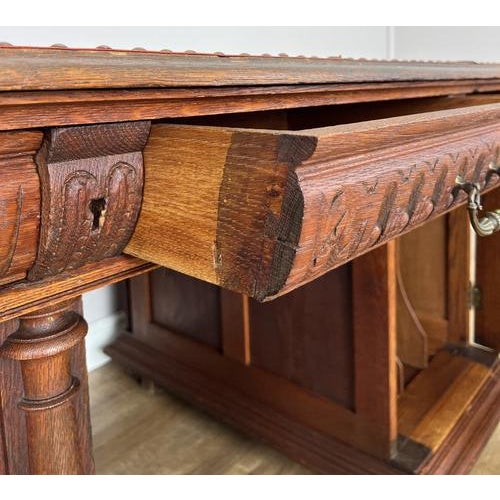 Antique French Style Oak Double Sided Carved Pedestal Desk For Sale - Image 18 of 18