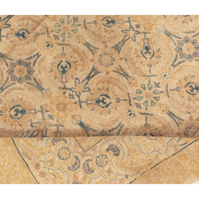 1920s Persian Tabriz Inky Blue, Soft Yellow, Beige Hand Knotted Wool Rug For Sale - Image 9 of 9