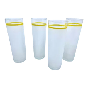 1970s Vintage Yellow Stripe Frosted Glass Tumblers- a Set of 4