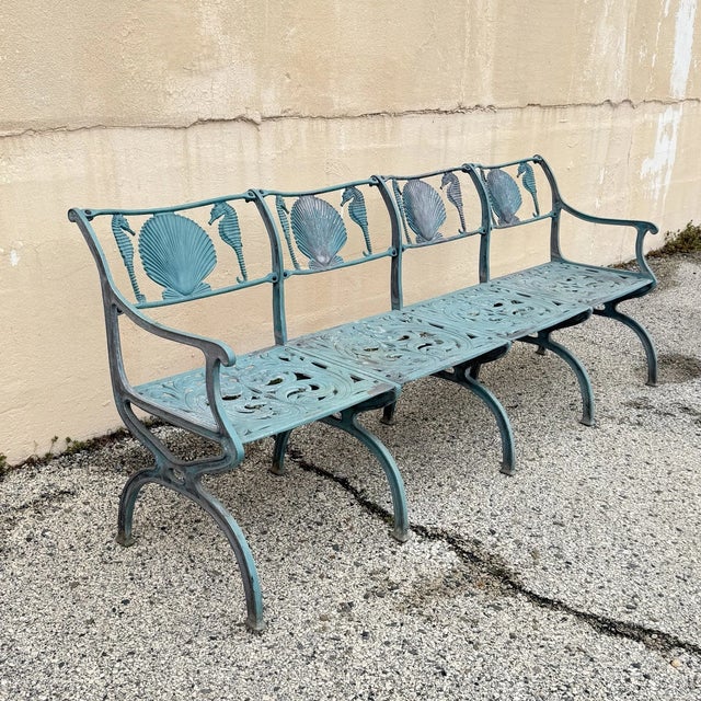 Late 20th Century Molla Cast Aluminum Seahorse and Seashell "Breakers" 4 Seat Outdoor Patio Bench For Sale - Image 13 of 13