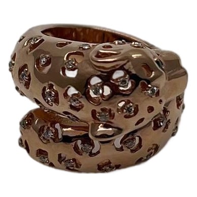 Leopard Jaguar Panther Lion Diamond Emerald 14k Rose Gold Statement Animal Ring, Size 7 For Sale