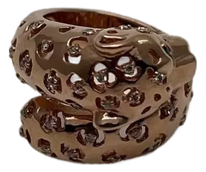 Leopard Jaguar Panther Lion Diamond Emerald 14k Rose Gold Statement Animal Ring, Size 7