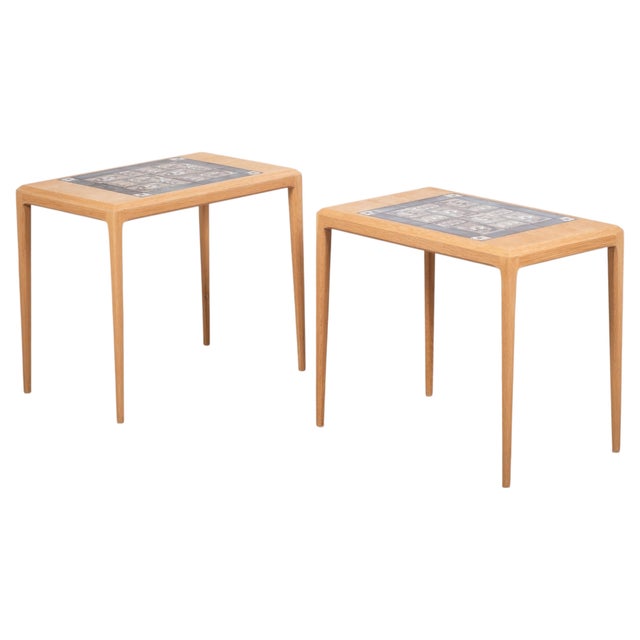 Oak Side Tables with Royal Copenhagen Tiles by Johannes Andersen, 1960s, Set of 2 For Sale - Image 13 of 13