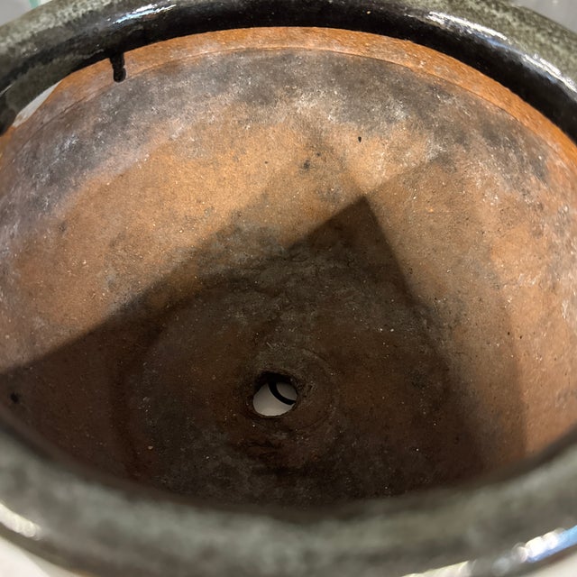 Handmade in the US terracotta dark gray glazed 1970s planter-jardiniere.