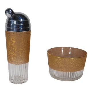 2pc Paden City Gold Spring Orchid Cocktail Set For Sale