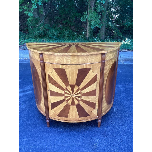 Neoclassical Demilune Cabinet With Sunburst Marquetry For Sale In Atlanta - Image 6 of 7