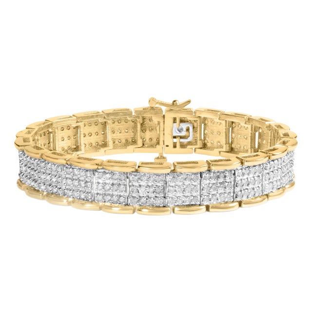 10K Yellow Gold 5.00 Cttw Round-Cut Diamond Link 7" Bracelet (J-K Color, I1-I2 Clarity) For Sale