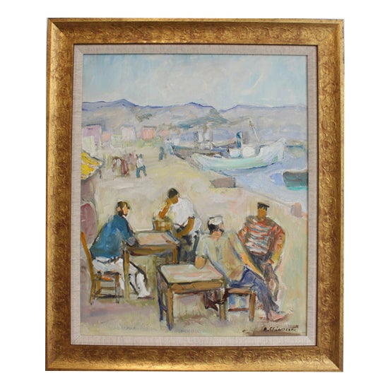 Alberto Chiancone, Sailors, 1960s, Oil on Canvas For Sale