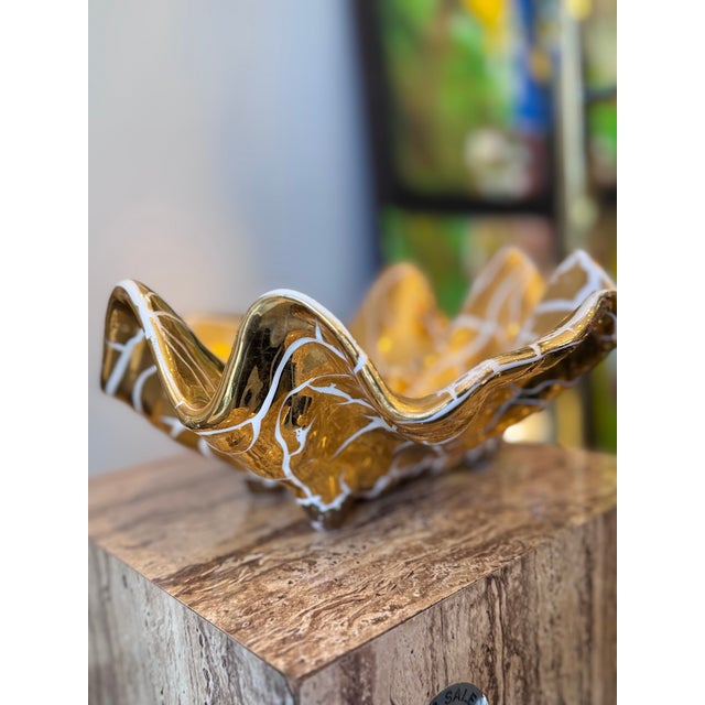 Vintage Oversized Gold Ceramic Clam Ashtray For Sale - Image 4 of 7