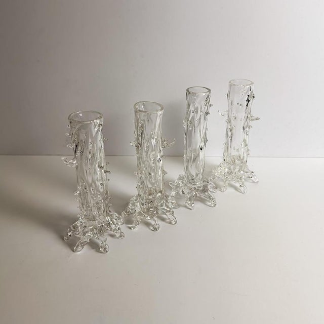 Antique Handblown Clear Crystal Thorn Vases, Czechoslovakia, 1890, Set of 4 For Sale - Image 6 of 10