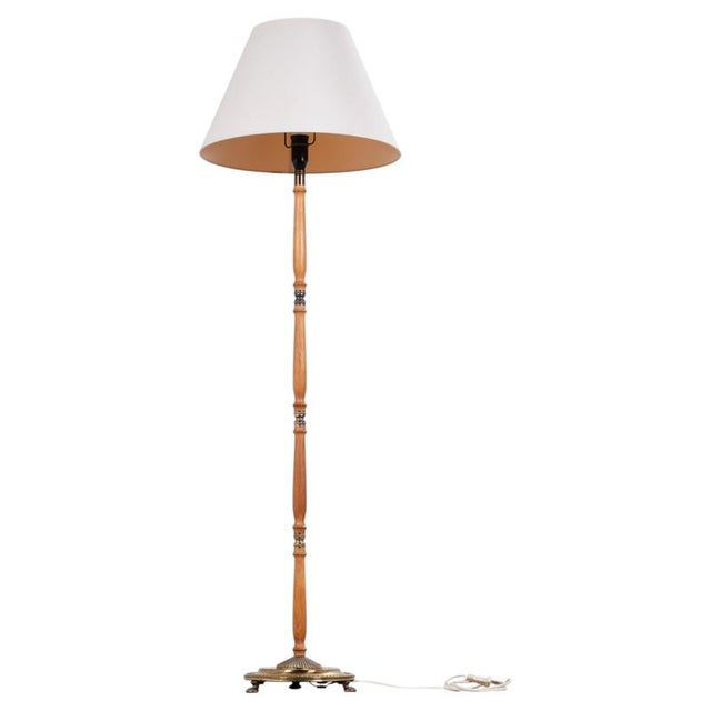 Gold Danish Teak and Brass Floor Lamp with Original Shade, 1960s For Sale - Image 8 of 8