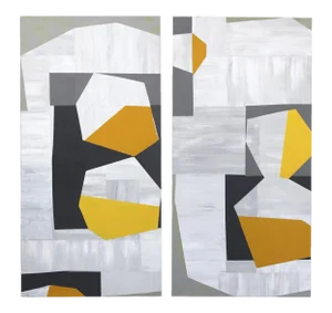 "Low Yellow Moon (Diptych)" Contemporary Abstract Acrylic Diptych Painting by Heny Steinberg - a Pair