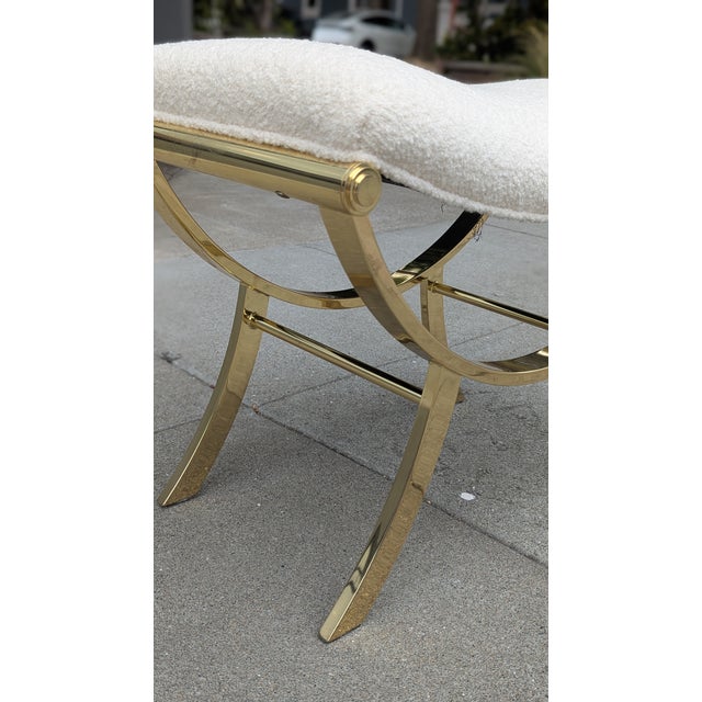Brass Mid-Century Italian Vanity Stool | Brass Frame & Bouclé Seat | Vintage Glam Seating For Sale - Image 8 of 9