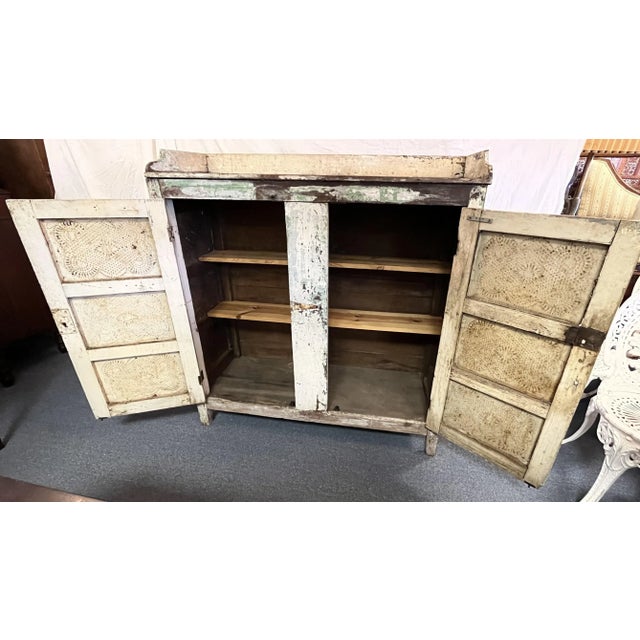 Rustic Antique Pine Pie Safe/ Cupboard With Twelve Punched Tin Side Panels For Sale - Image 9 of 12