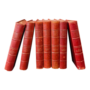 Set of Seven (7) Swedish Leather Books Svenska Folket Genom Tiderna Decorative Stack