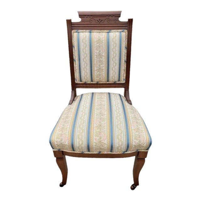 Antique Victorian Striped Upholstered Chairs, Circa 1890s For Sale