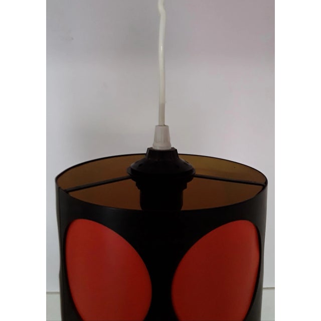 Vintage Pop Art German Black Perforated Metal with Round Orange Fillings Ceiling Lamp, 1970s For Sale - Image 3 of 5