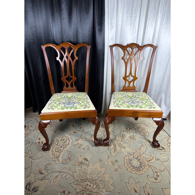 Brass Late 20th Century The Georgian Symphony: Symmetrical Queen Anne Desks & Chippendale Ribbon-Back Chairs For Sale - Image 8 of 12